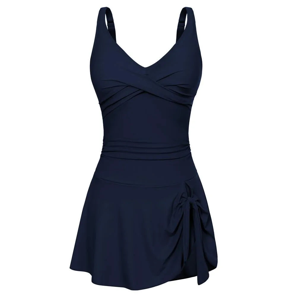 Women's printed one-piece swimsuit in nylon, available in black, wine red, navy blue and rose red, sizes S to XL