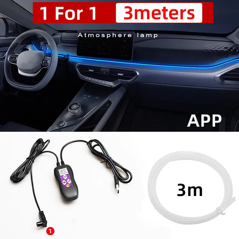 Car LED atmosphere light strip with USB connector for dashboard and centre console colour changing lighting