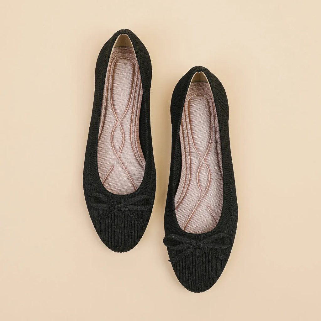 Women's bow flat pumps with round toe and oversleeve design in butterfly colour options
