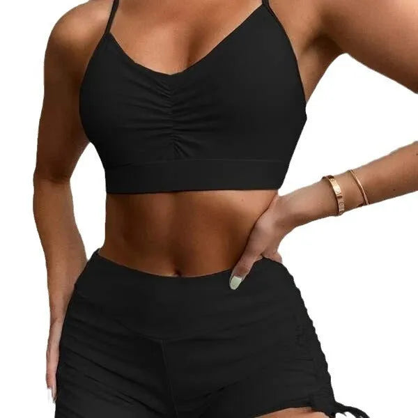 Women's high-waisted split swimsuit in purple or black, showing sleeveless design and split style for swimming.