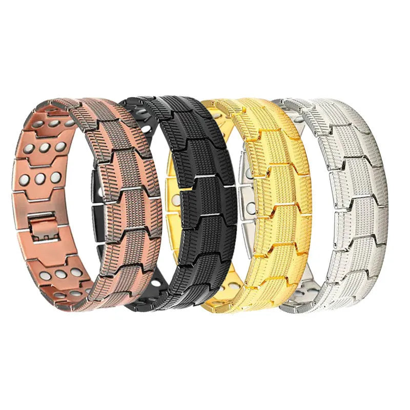 Carved retro three rows full magnet bracelet in zinc alloy, unisex, bronze brushed finish