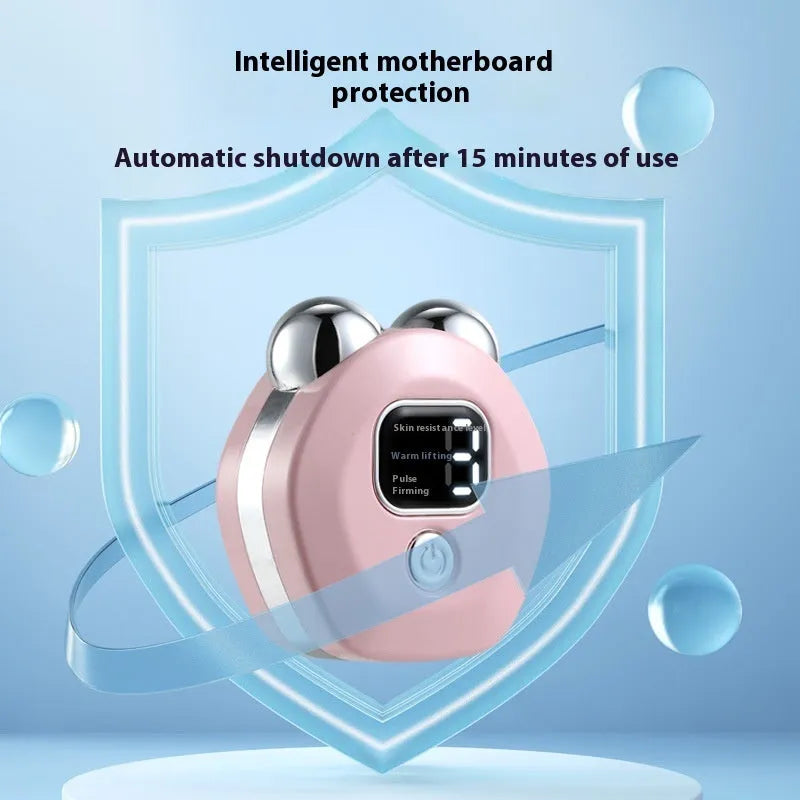 White portable hot compress charging massage instrument with micro current double-rollers for facial skincare
