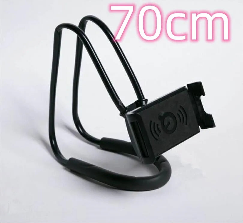 White universal phone holder with 360-degree rotation mechanism holding a smartphone