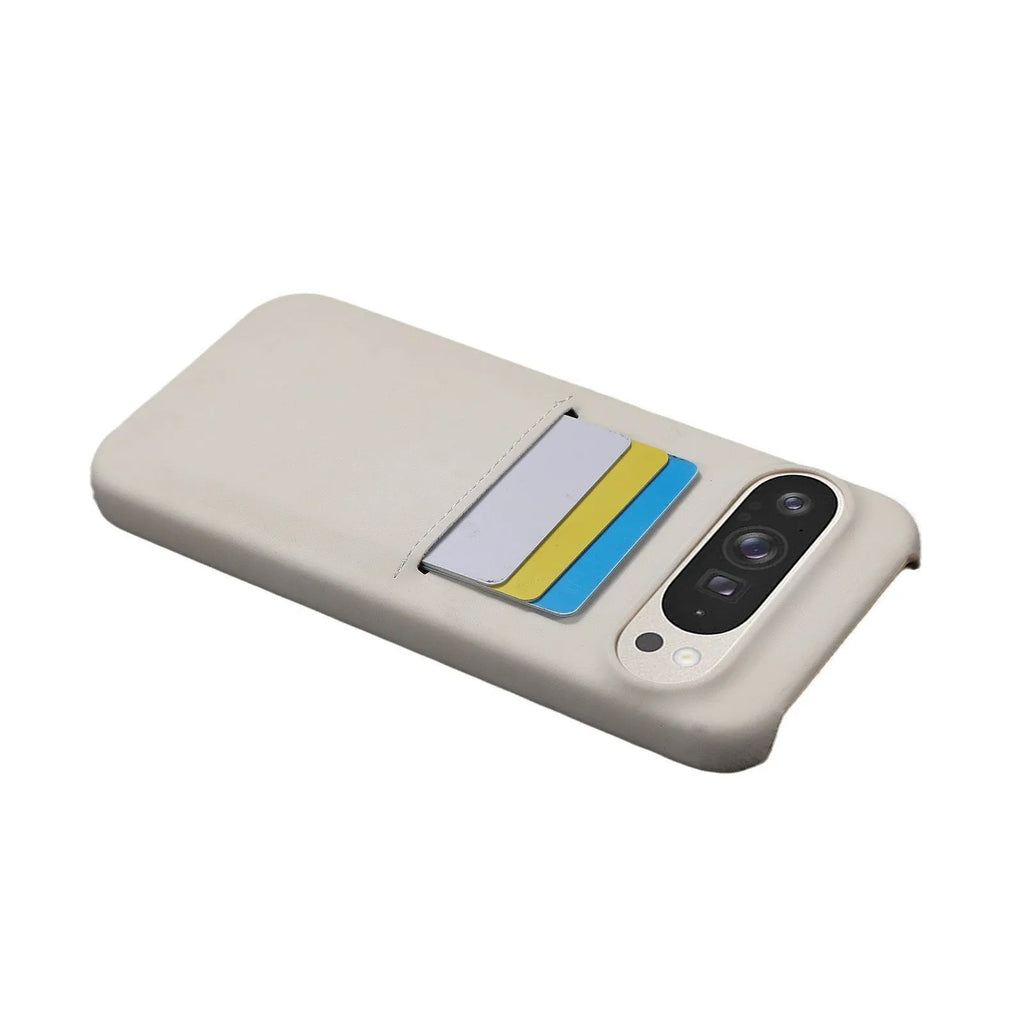 Google Pixel phone case in vintage sheepskin with hard PC shell, frosted finish and card-insertion slot