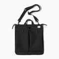 Marden Tooling Helmet Canvas Crossbody Bag in charcoal black showing vertical square shape and shoulder strap