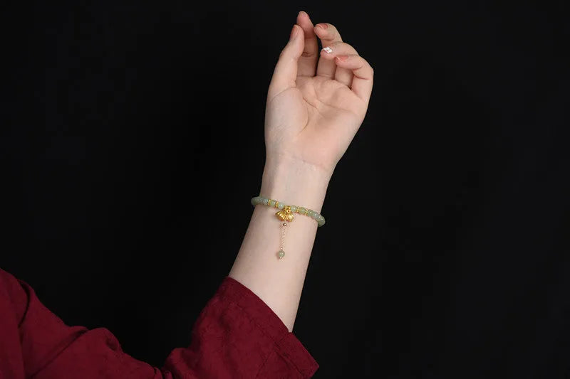 Shihuan natural Hetian jade sunny water bracelet with fu character and constellation detailing on 6mm beads
