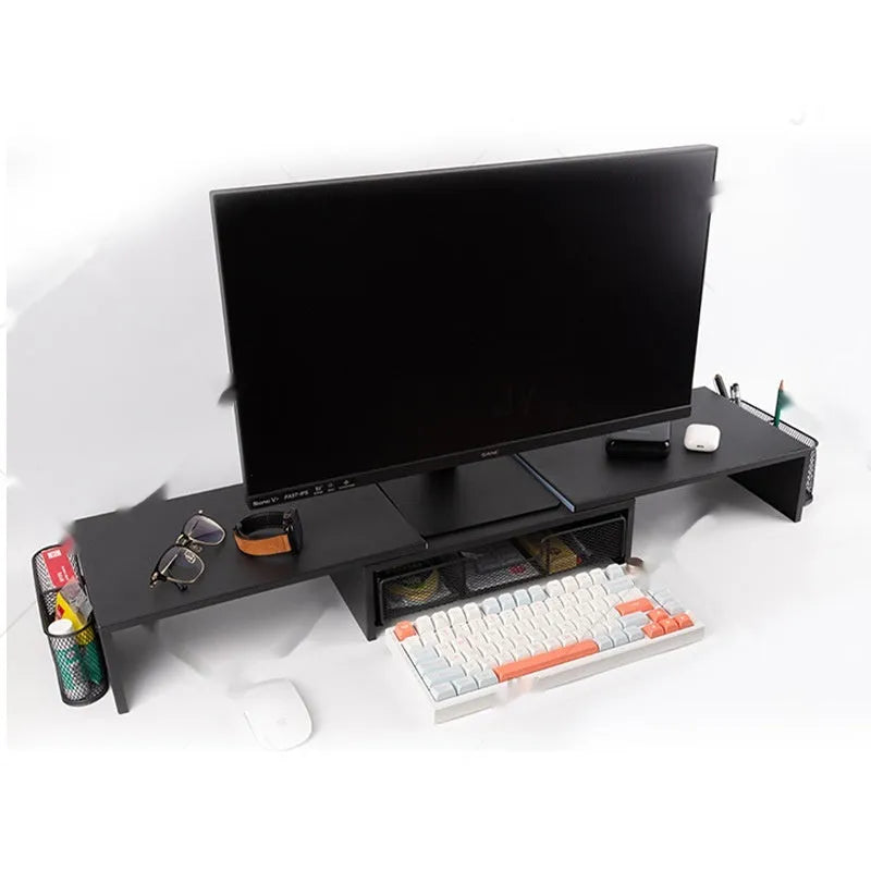 Dual-station desktop monitor elevated rack in carbon steel with retractable design