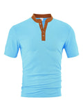 Men's loose short sleeve button-up shirt in polyester, available in six colours and sizes S to XXXL