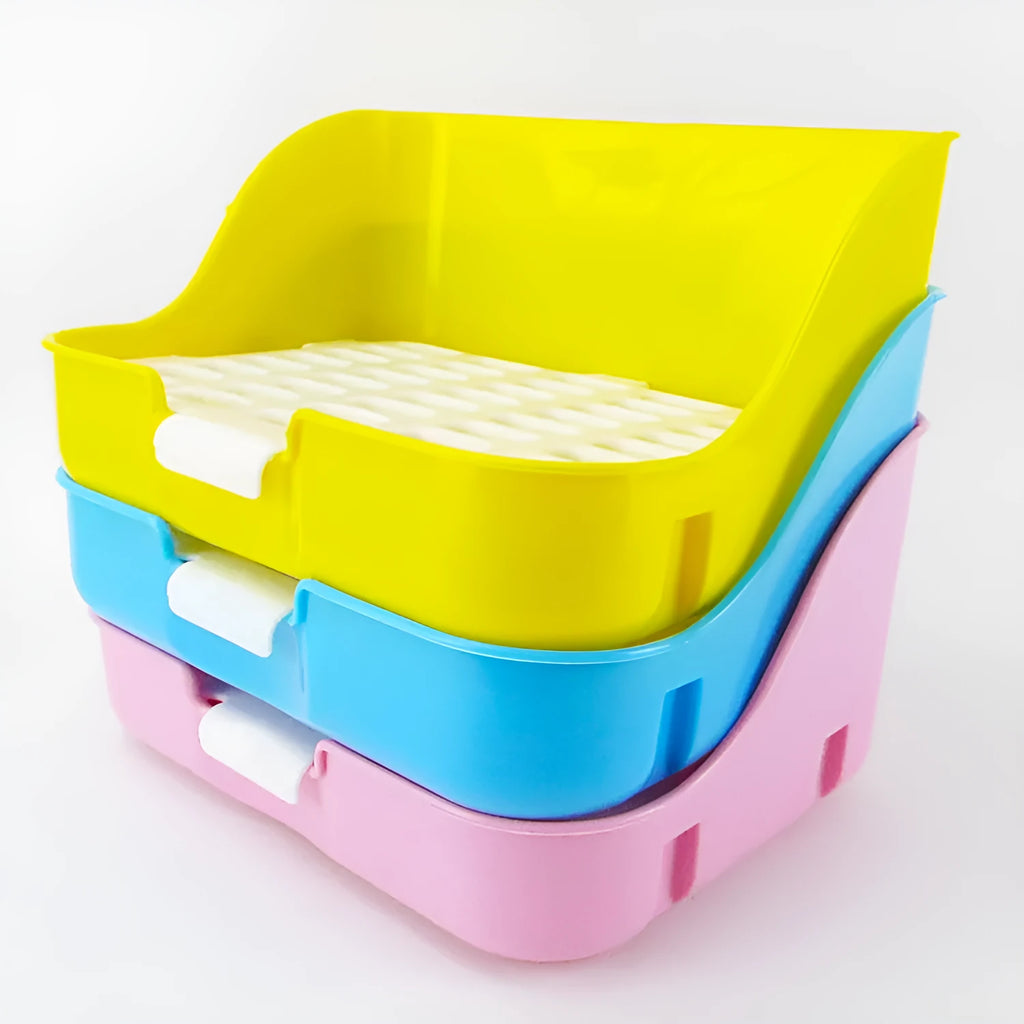 Large rabbit square toilet plastic litter tray 30cm x 22cm x 16cm in blue, pink, or yellow for cage use