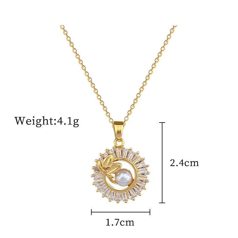Women's geometric jewellery set with square full diamond motif, leaf design, titanium steel chain, and gold-plated copper pendant and earrings.