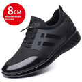 Men's black height increasing shoes with genuine leather or mesh upper, round toe, and chunky heel in sizes 37-48