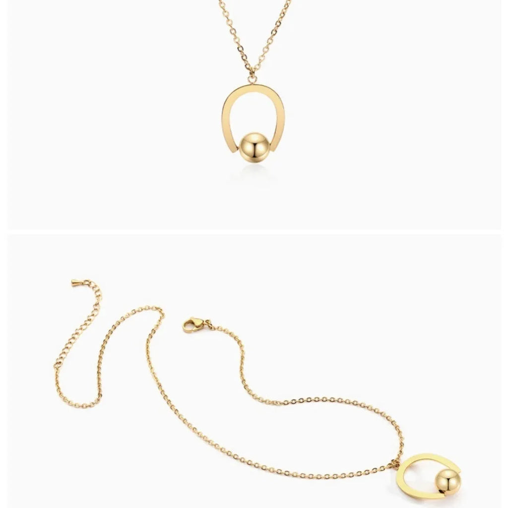 Stainless steel bead chain necklace with geometric pendant, adjustable from 21cm to 50cm length