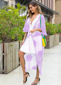 Light purple lace embroidery beach dress with cotton lining for swimming activities