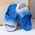 Gradient blue PVC children's summer slippers sandals on a white background.