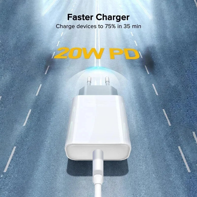White 20W USB Type-C PD charger with international plug compatibility