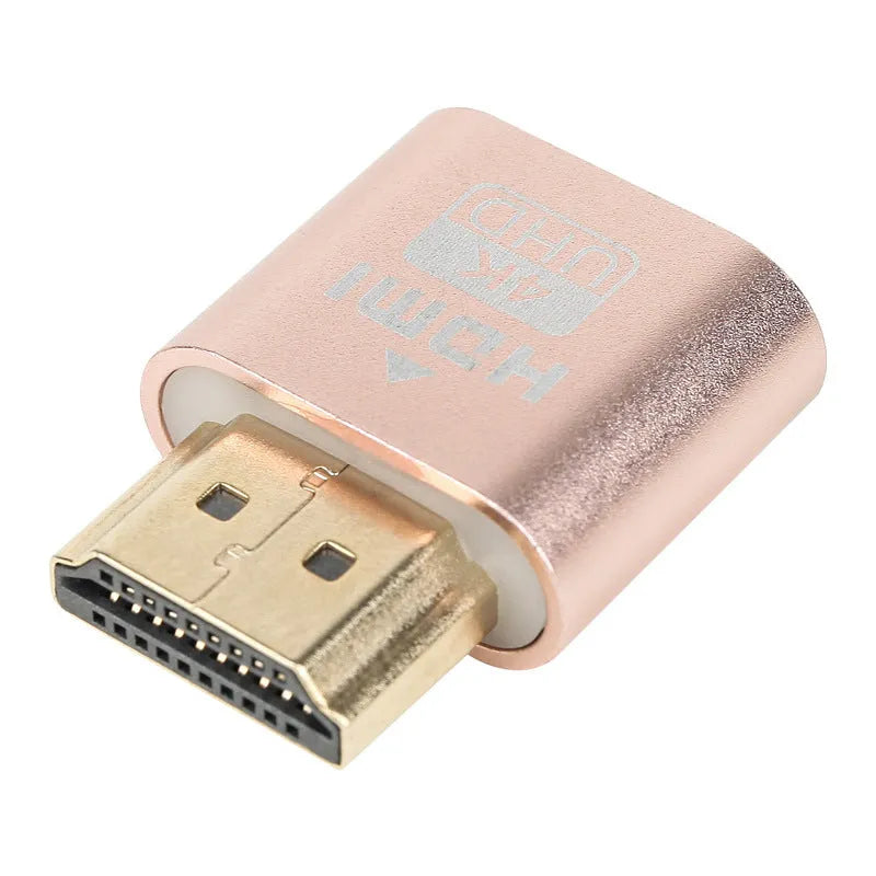 26.5mm HDMI graphics card virtual display device in gold finish preventing screen blanking during GPU tasks