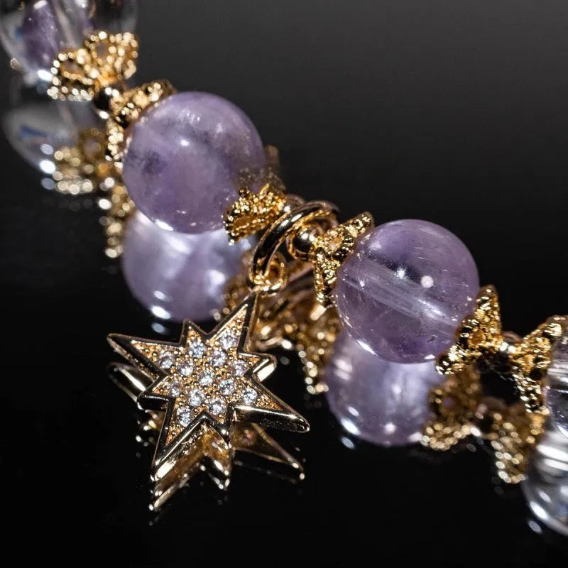 Handmade eight-point star amethyst artificial crystal bracelet for women in clear presentation box