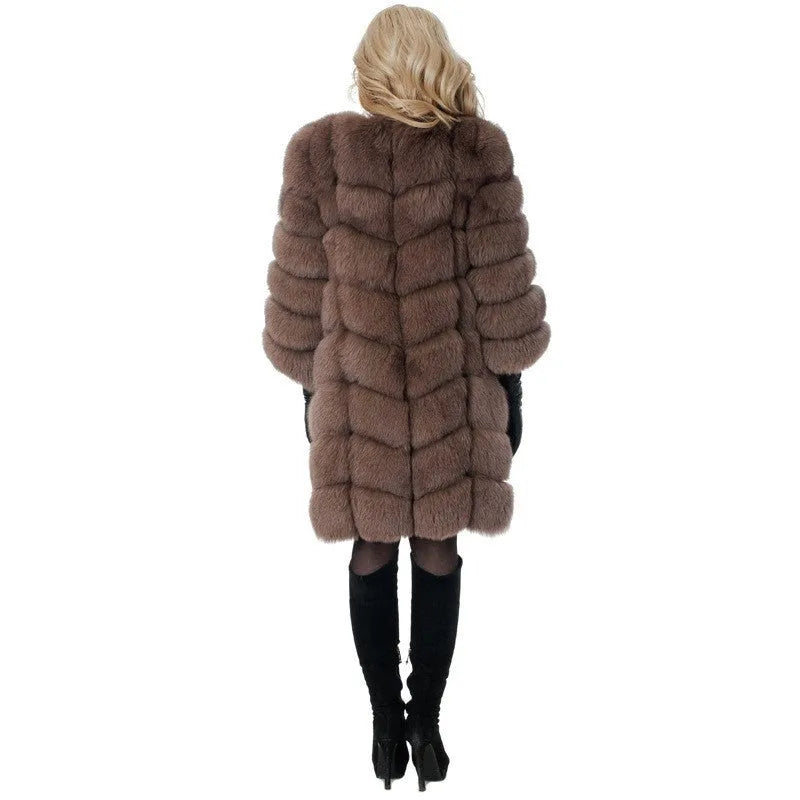 Women's thick artificial fur coat in multiple colours with regular sleeves and 80cm length measurement