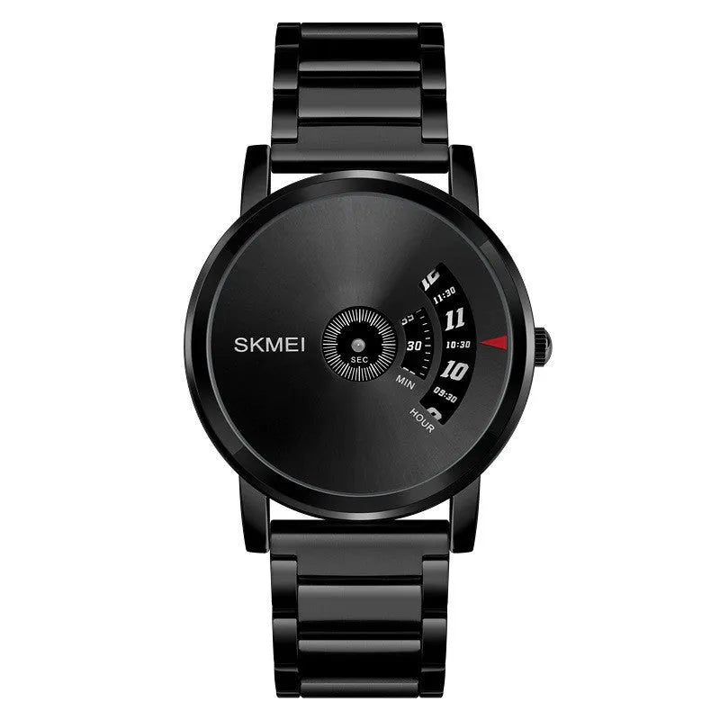 Personalised business men's quartz watch with 39mm dial, 9mm thickness, alloy case and steel belt in silver or black finish.
