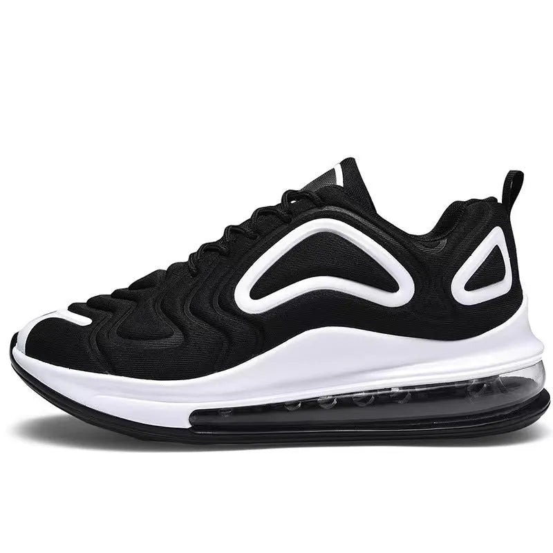 Men's black casual sneakers with a thick sole and lace-up front on a white background.