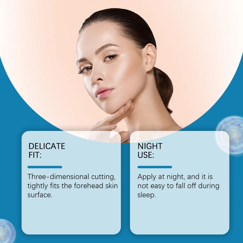 Pack of 5 forehead skincare patches for moisturising and nourishing with hyaluronic acid and collagen