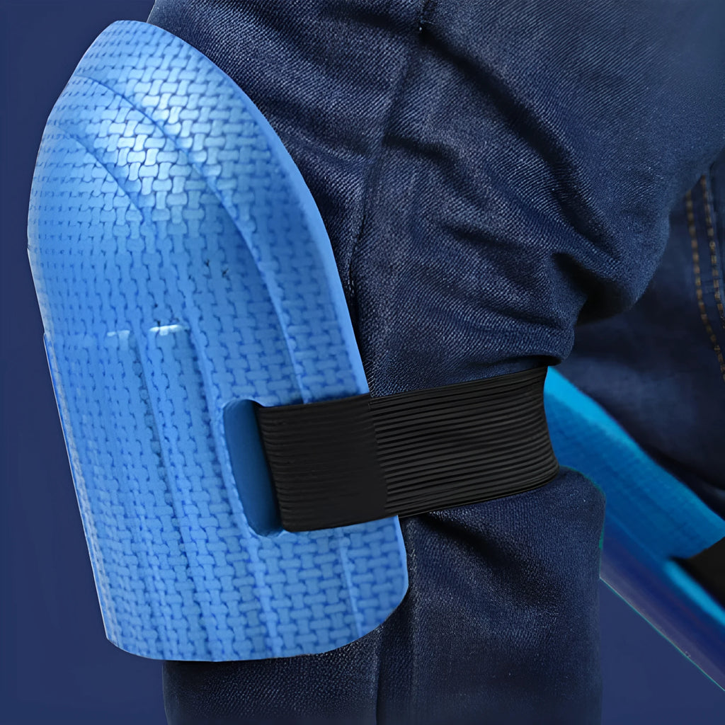 A pair of thick EVA foam kneepads in a chosen colour, shown on a hard tile floor.