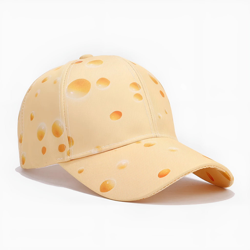 Personalised cheese pattern peaked cap with full print design and adjustable strap