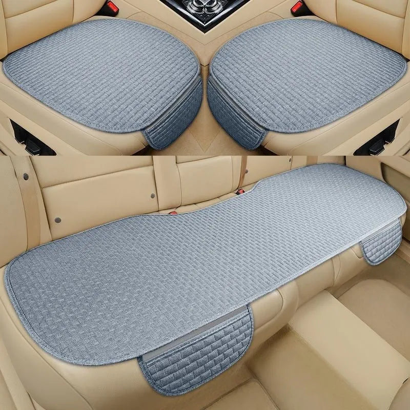 Linen car seat cushion in charm coffee colour with hemmed edges, showing breathable fabric texture