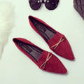 Women's pointed toe flat shoes with buckle, low platform heel, black or wine red, artificial PU upper, sizes 35-40