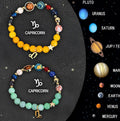 Natural stone beaded zodiac bracelets with adjustable 18-22cm length showing engraved astrological symbols