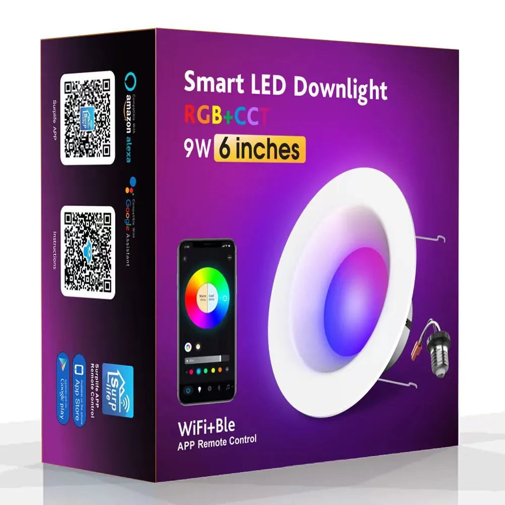 Smart RGBW colour changing ceiling lamp with Wi-Fi and Bluetooth connectivity for home automation