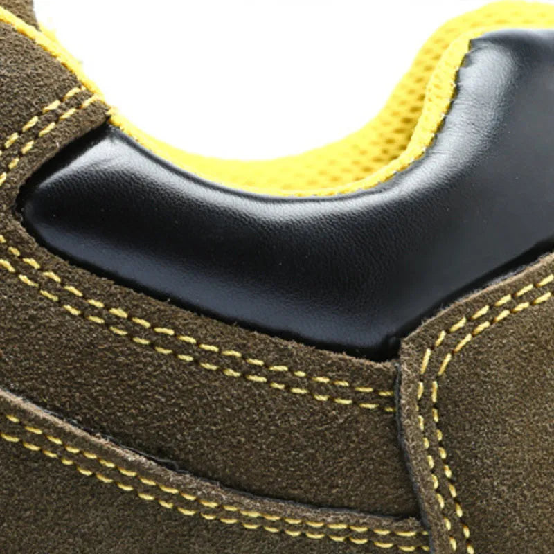 Bronze unisex safety shoes with steel toe caps and anti-skid soles for workplace protection