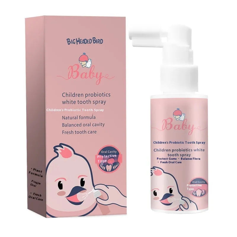 Children's probiotics white teeth cleaning spray bottle with 40ml anticavity formula in strawberry and orange flavour options