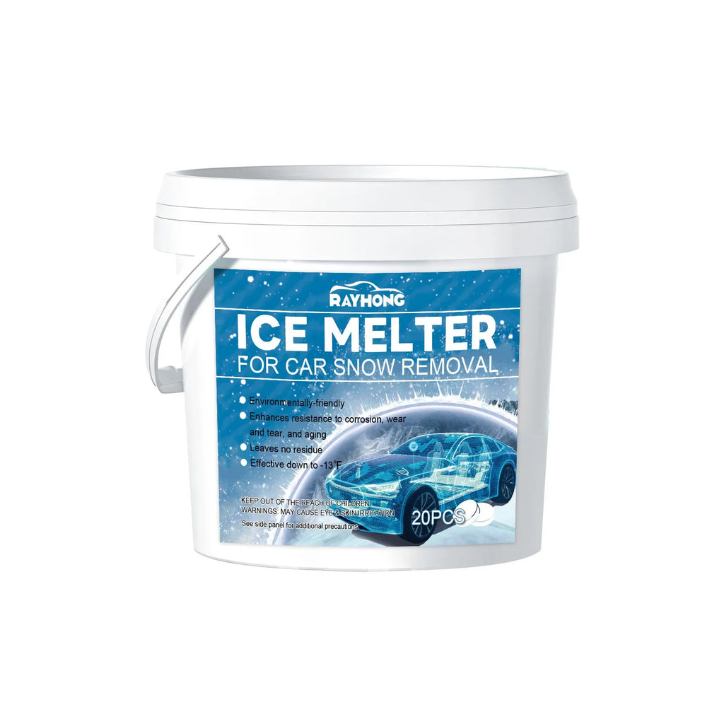 Car windscreen de-icing effervescent tablets pack with 20 tablets measuring 12.7cm by 12cm