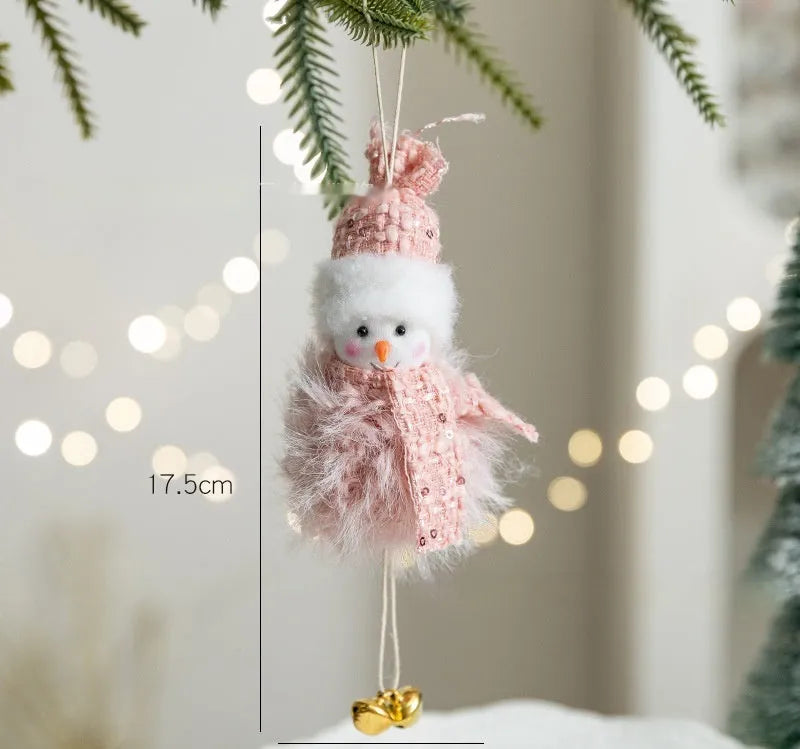 Pink plush snowman doll Christmas pendant with cloth material and modern art styling