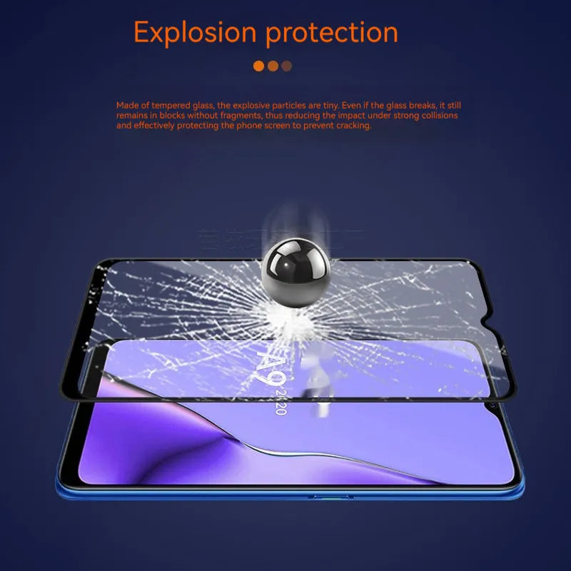 OPPO A9 2020 full screen tempered glass screen protector with full glue black design