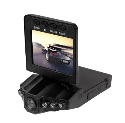 H198 HD six-light infrared night vision car DVR with 2.4-inch screen showing parking monitor display