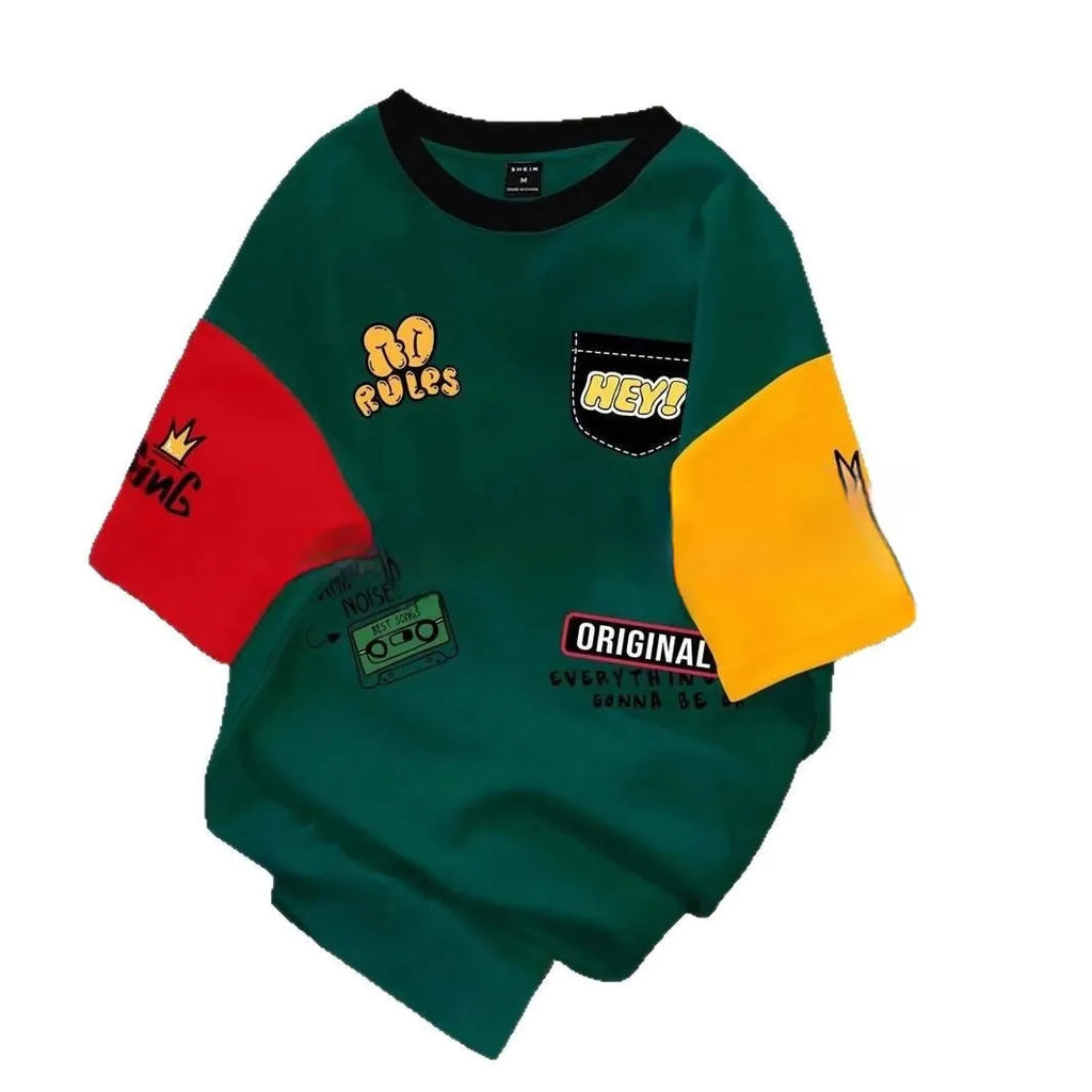 Printed casual T-shirt with loose fit and digital letter design in multiple colour options
