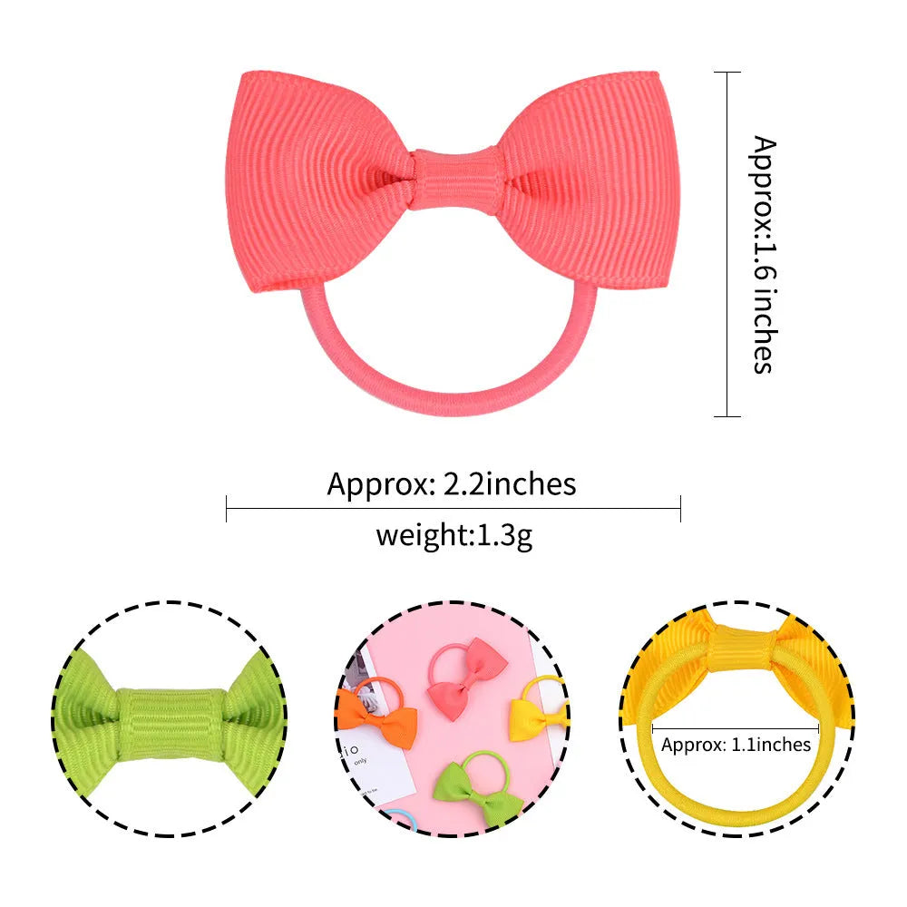 80-piece multi-coloured baby hair ties with small grosgrain ribbon bows for infants and toddlers