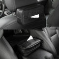 Black PU hanging leather box measuring 23x13x9cm with hanging loop for car storage