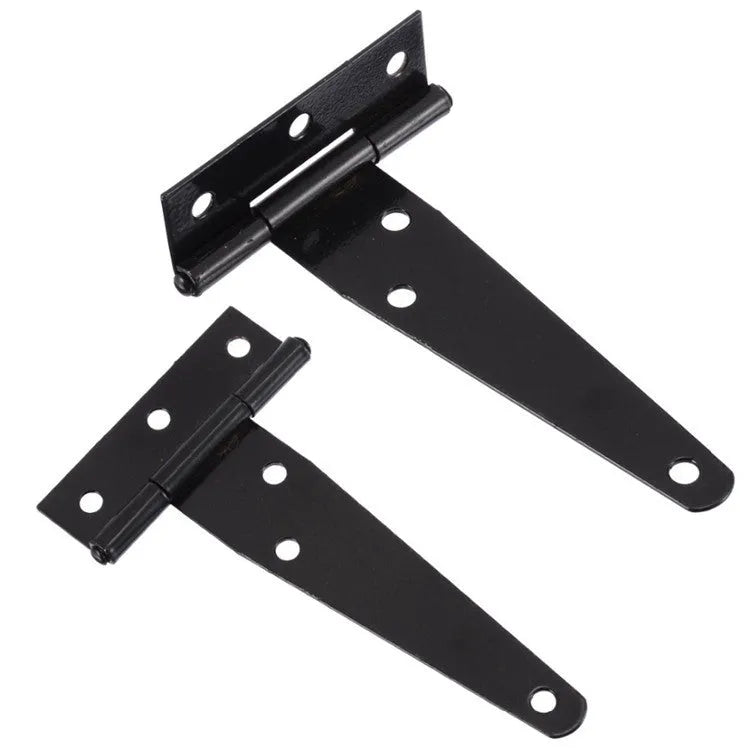 Fixed light T-shaped iron hinge for wooden doors showing straight arm design and mounting points