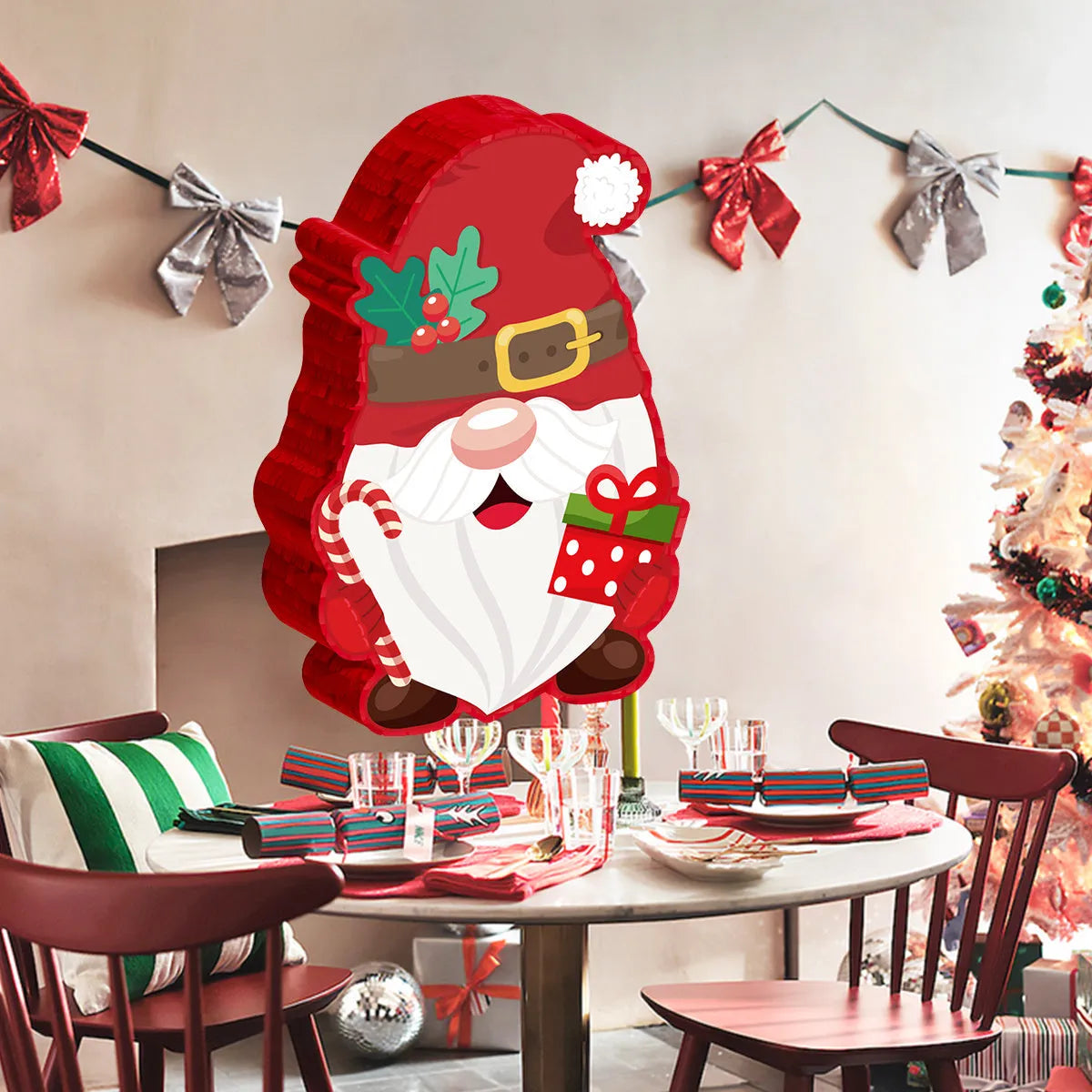 Christmas dwarf pinata decoration with strike stick and eye mask for party games