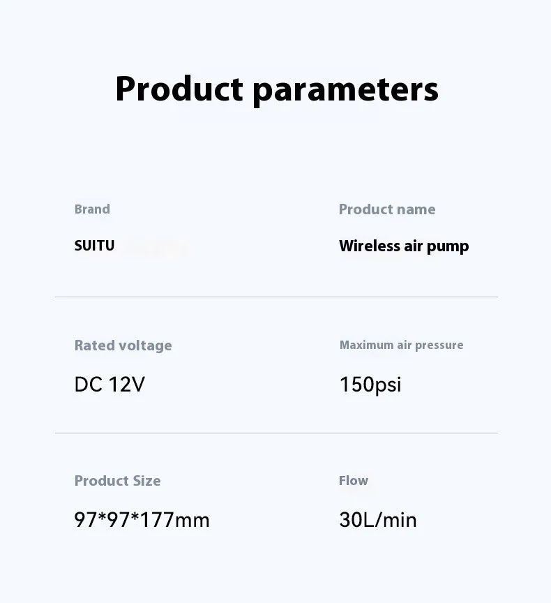 ST-5518 portable wireless air pump with nozzle accessories on black background