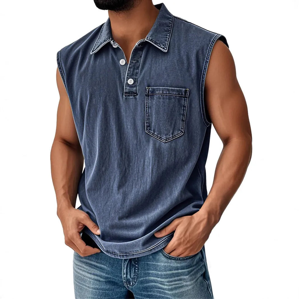 Men's 3D digital print polo shirt with button placket and short sleeves in loose fit design