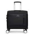 Black 18-inch business luggage with retractable handle and universal wheels made from waterproof Oxford cloth