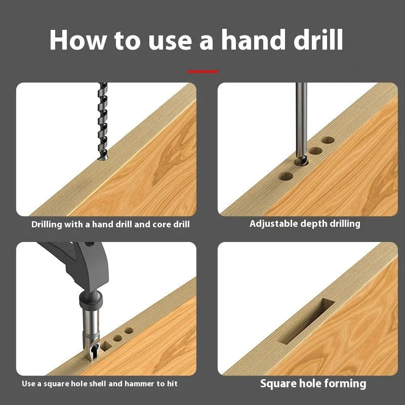 12.7mm carbon steel square hole drill bit and tapper set for woodworking.