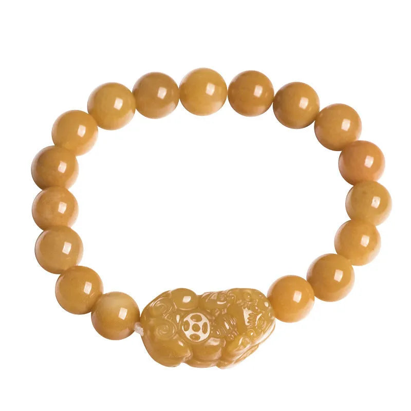 Hand-carved Jinsi Jade money bracelet with golden thread patterns, showing large and small size options for unisex wear