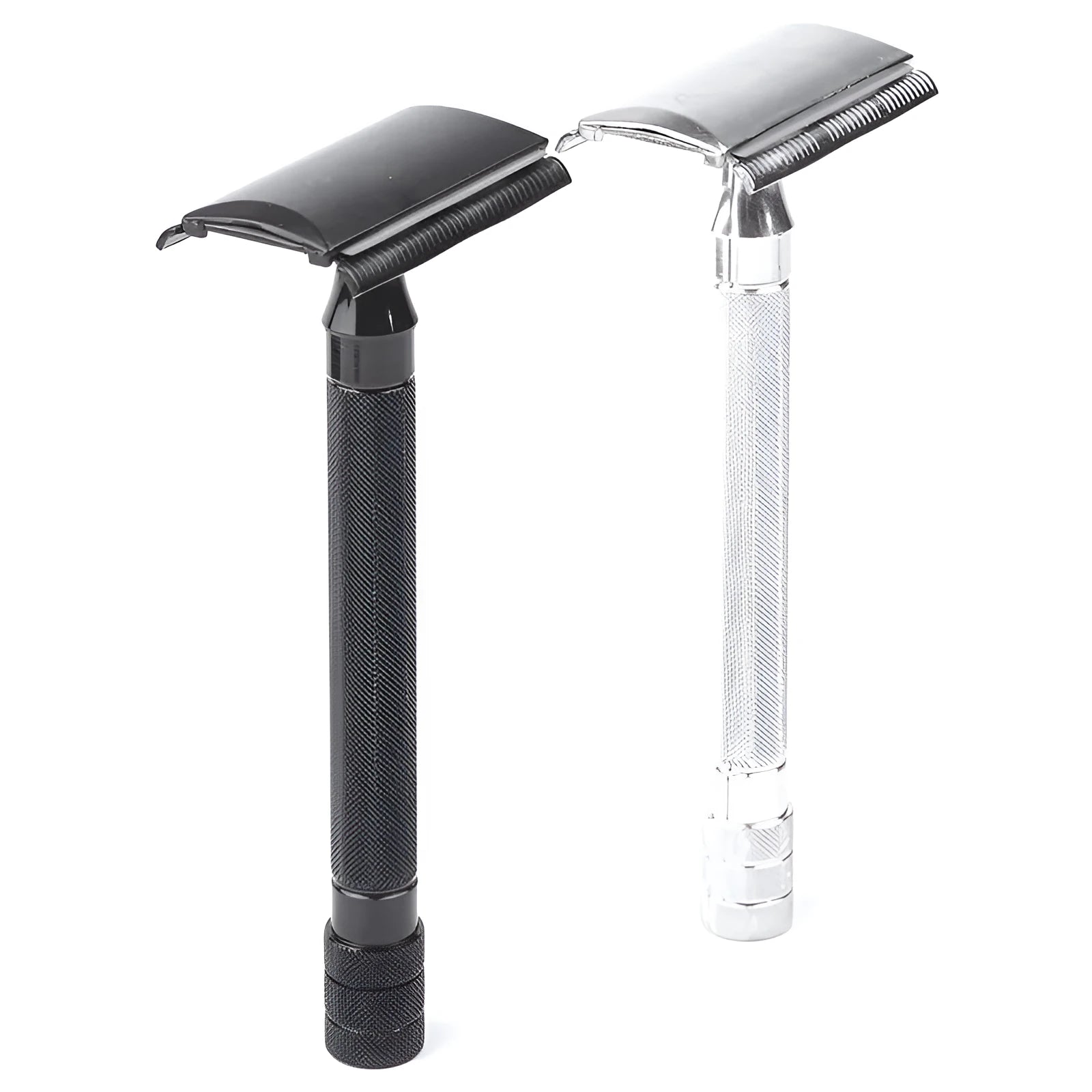 Old-fashioned manual pogonotomy metal scraper with brush set in black or silver colour