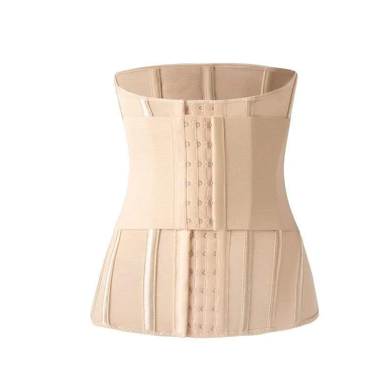 Adjustable nylon belly band for waist training in black or apricot colour with tie closure