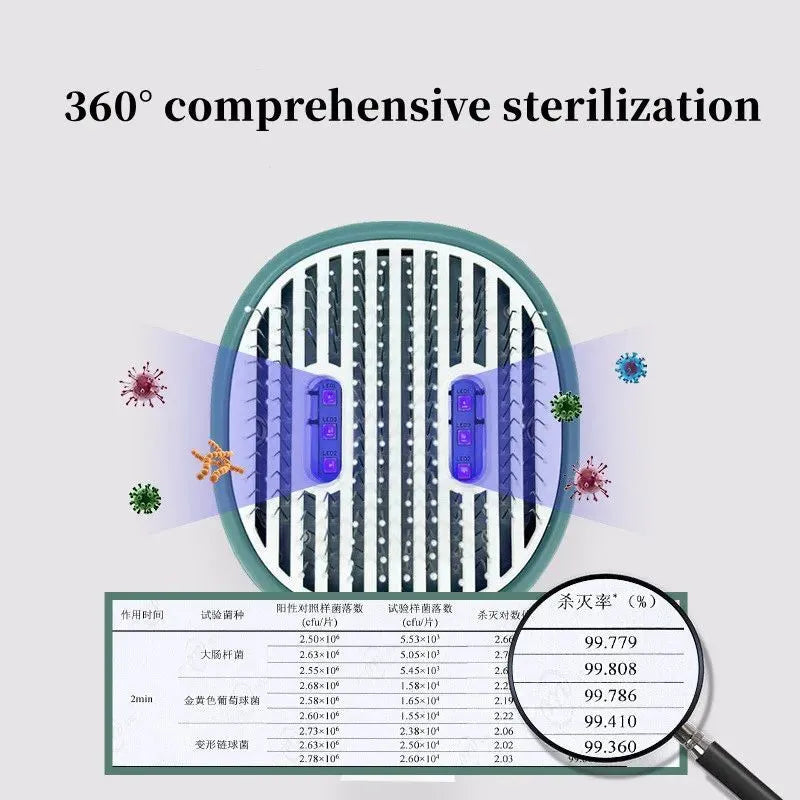 Dark green UVC sterilisation pet grooming slicker brush with needle bristles for removing tangled cat and dog hair